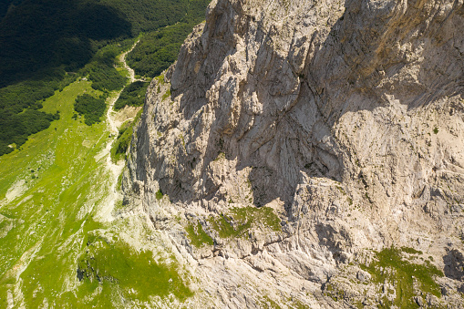 aerial view of the rocky base of corno grande in the mountain area of gran sasso italy abruzzo