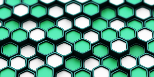 Frame of white and green rhombic lines. Computer generated abstract background with free space. 3D rendering