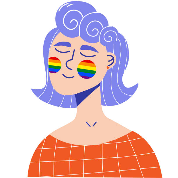 istock Female with purple hair and a rainbow flag on her cheeks. Pride month.Pride month celebration. 1487736030