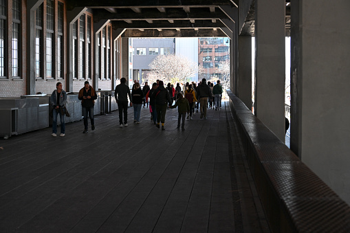 New York City, United States, April 9, 2023 - The High Line Park Manhattan New York City. The High Line Park is a disused elevated train track in the middle of Manhattan, stretching from the Meatpacking District to Hudson Yards.