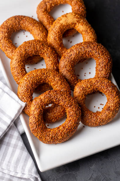 istock Turkish Bagel with sesame seeds. Turkish name; Kandil simidi 1487739936