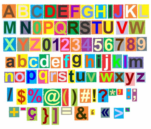 istock Uppercase and lowercase alphabet, numbers, symbols and signs with colored backgrounds on each. Vector illustration. font, art. 1487745092