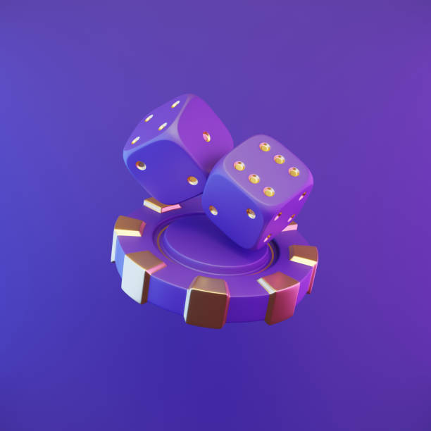 istock Casino chip and dices on bright, violet, neon background 1487751042