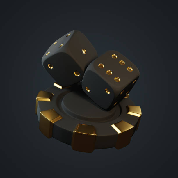istock Casino chip and dices on a dark background 1487751047