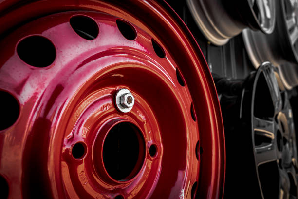 istock Red car rim close-up 1487756223
