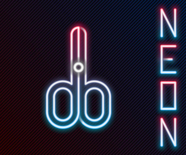 istock Glowing neon line Scissors icon isolated on black background. Cutting tool sign. Colorful outline concept. Vector 1487758092