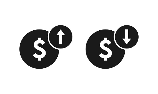 Up and down dollar arrow vector icon,Highest and lowest price with dollar symbol
