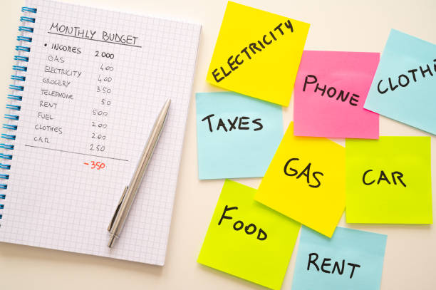 istock Notepad, and alongside adhesive sheets with a list of expenses. 1487759326