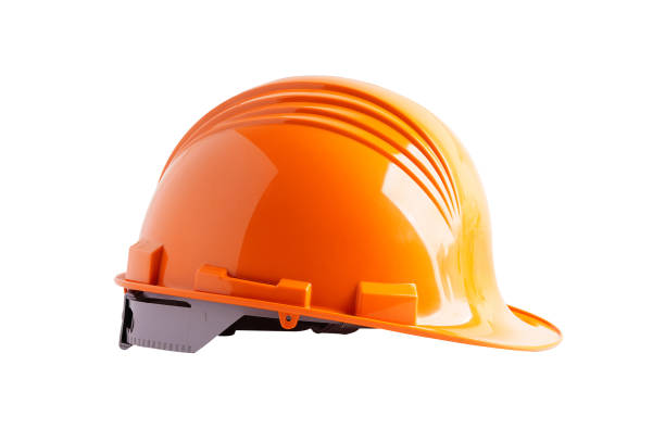 istock Orange helmet isolated on white background with clipping path, protect to safety for engineer in construction site. 1487768129
