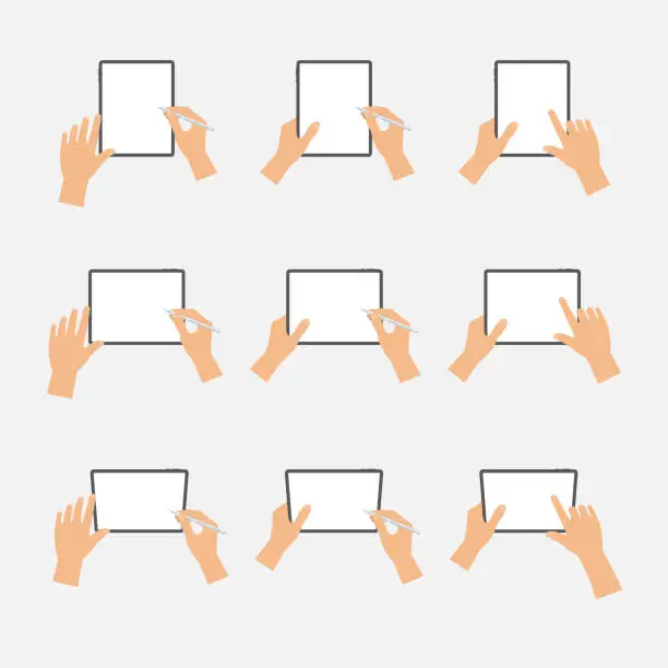 Vector illustration of Hand holding tablet set