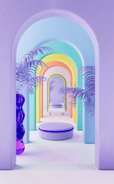 istock 3D rendering of a colorful hallway with multiple arches contrasting multicolored decorative accents 1487771535