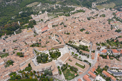 panoramic aerial view of the medieval town of gubbio umbria italy