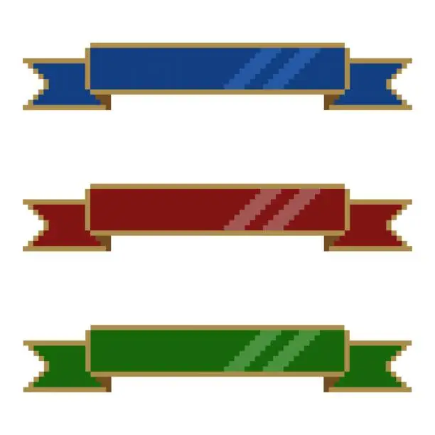 Vector illustration of Ribbon pixel art, band stripe, pixelated ribbons set for text space in pixel art style