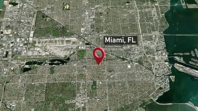 Miami City Map Zoom from Space to Earth, Florida, USA