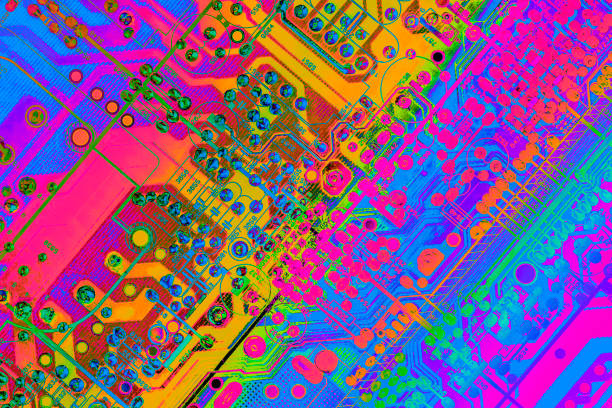 Colorful Stylized Surreal Electronic Circuit Board Detail Artistic Representation stock photo