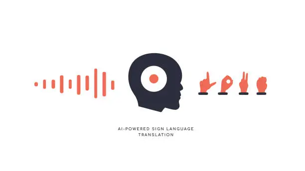 Vector illustration of Illustration for AI-powered sign language translation app. International Day of Sign Languages