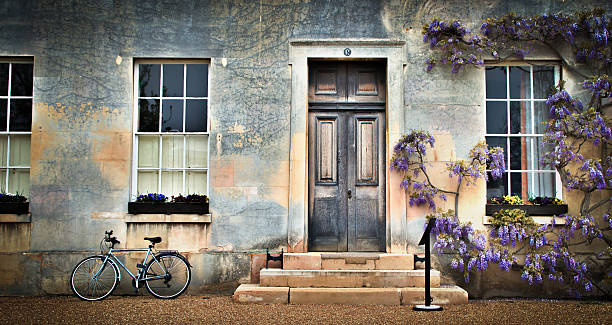 NIce composition using door, bicycle and plant at Downing College, Cambridge, UK.