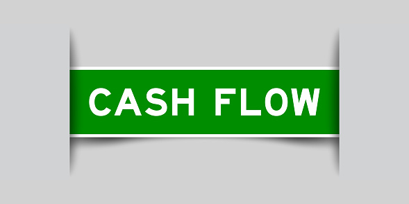 Green color square label sticker with word cash flow that inserted in gray background