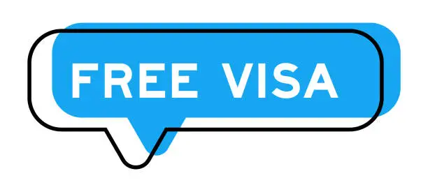 Vector illustration of Speech banner and blue shade with word free visa on white background