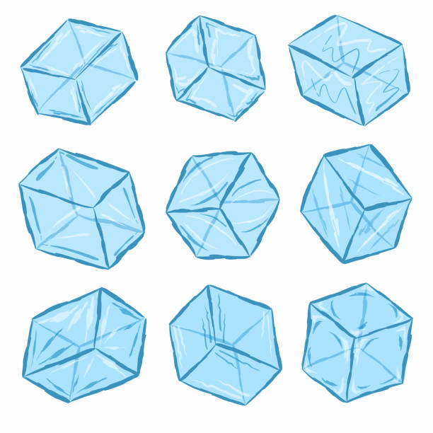 ilustraciones, imágenes clip art, dibujos animados e iconos de stock de cubitos de hielo conjunto ilustración vectorial. dibujos animados aislados de agua congelada transparente de congelación, piezas de cristal azul de forma cuadrada se derriten con gotas claras, pila de cubos helados para cócteles y bebidas - liquid crystal display