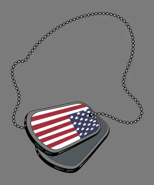 Vector illustration of USA flag on a steel dog tag, USA dog tag