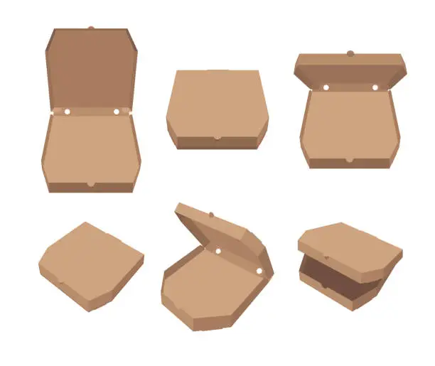 Vector illustration of Empty pizza boxes, blank mock up templates