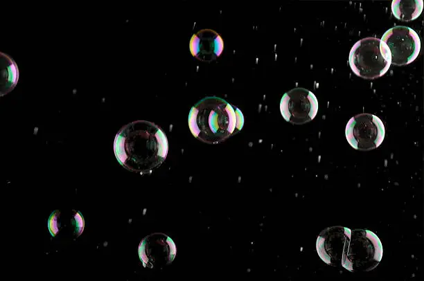 Colorful natural soap bubbles on black background(very easy to add to any picture using screen blend mode)