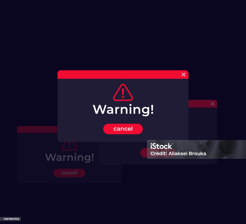 Warning Error Windows Vector Design Dark Mode Stock Illustration ...