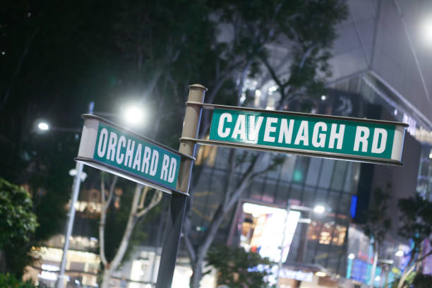 orchard road sign and buildings