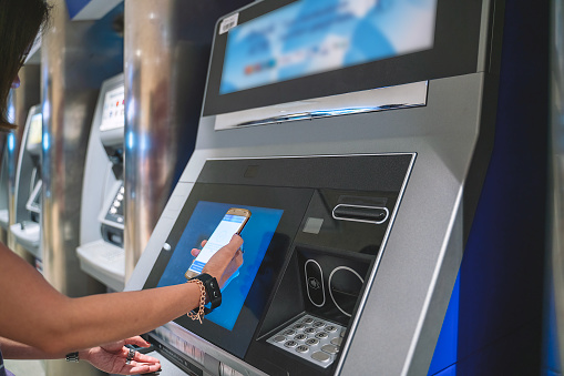 Contactless payment at Atm, cash machine by mobile phone