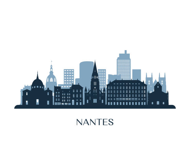 nantes skyline, monochrome silhouette. vector illustration. - nantes 幅插畫檔、美工圖案、卡通及圖標