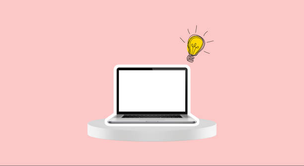 istock laptop on top of 3d cylinder pedestrian with pink background 1487812808