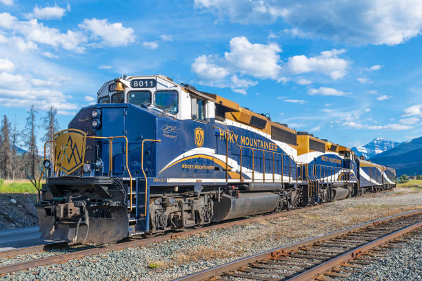 Rocky Mountaineer Locomotive, Jasper, Canada stock photo