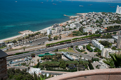 City view of Haifa, shot from cable car Carmel mountain