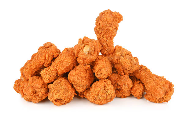 istock Fried spicy chicken isolated on white 1487817129