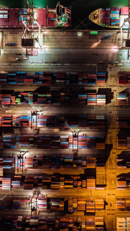 Top View of Container Terminal at Night