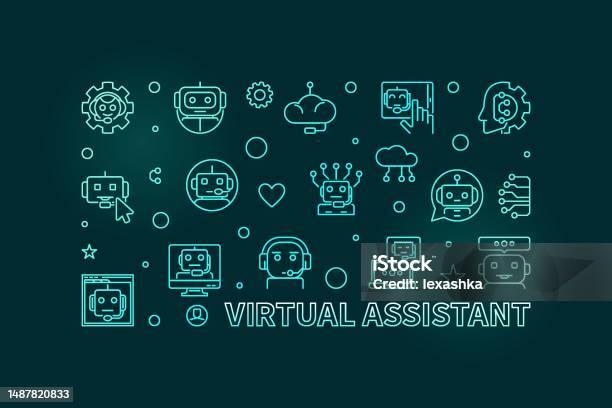 Virtual Assistant Lettering Virtual Assistant Outline Horizontal Colorful Banner Online Chat And ...