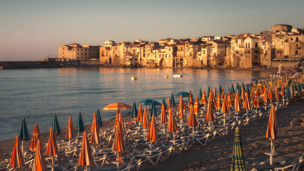The Beach of Cefalu - Sicily, Italy The Beach of Cefalu - Sicily, Italy cefalu stock pictures, royalty-free photos & images