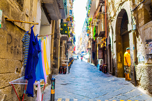 Spanish Quarter in Naples. Narrow Italian street. Italy