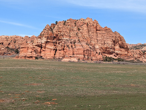 Red Rock Cliffs in Cave Valley along Kolob Terrace Road near Virgin Utah in springtime April 2023