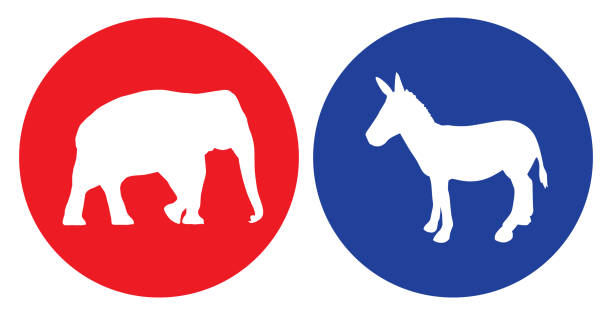 Red And White Elephant Icon Vector illustration of a round elephant and donkey icons on a white background. gop debate stock illustrations