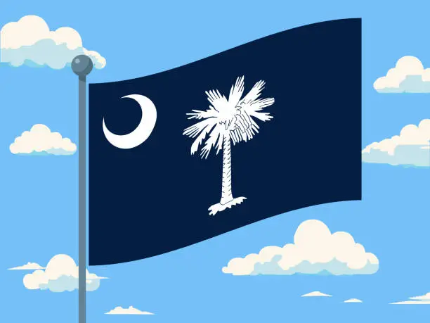 Vector illustration of State Flag of South Carolina, rising in the sky, vector illustration