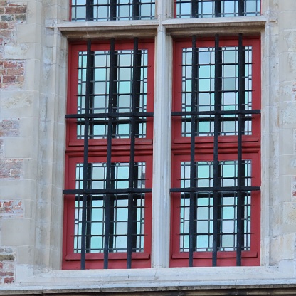 Red Window R Frame A Window With Black Railings And Red Frames Stock Photo - Download ...