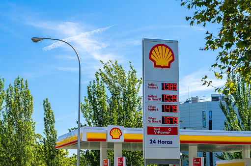 Moscow, Russia - September 7th, 2016: Recently opened Shell petrol station in Moscow, Russia. Royal Dutch Shell is integrated in every area worldwide  including Russia despite crisis of economy.