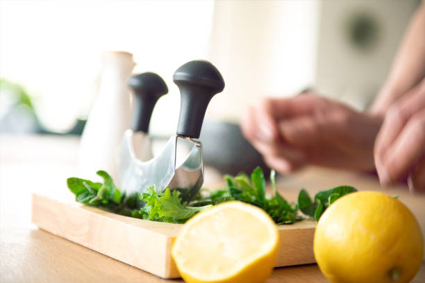 Cutting up fresh herbs