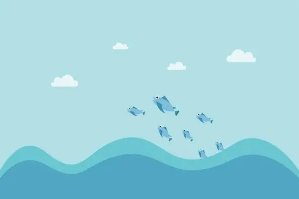 Vector illustration of Blue fish in the sea
