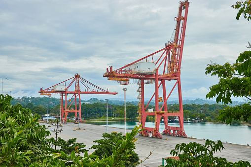 Gantry crane for the unloading of goods in container ports. Puerto Moin, Costa Rica.