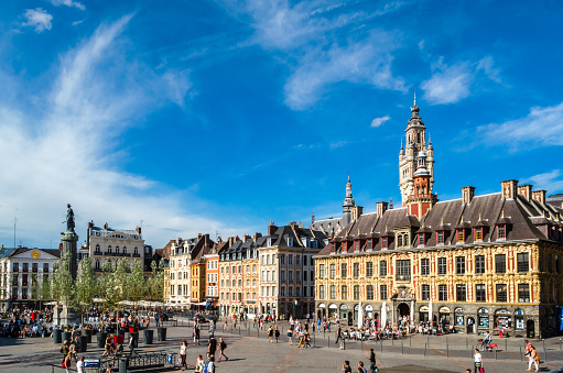 Lille, France - August 17, 2013: Urban landscape, view of a central square in Lille, northern France