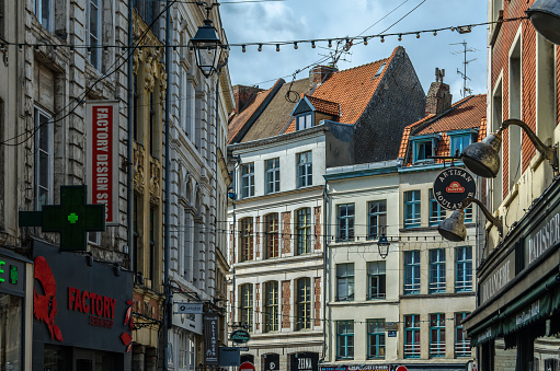 Lille, France - August 17, 2013: Urban landscape, streets in the historic center of Lille, northern France