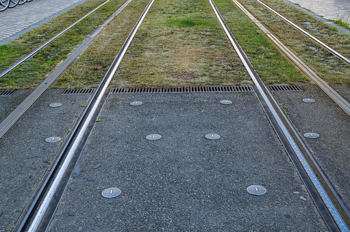 Closeup of the tram lines in Bordeaux, France